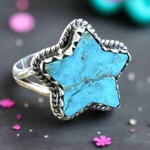 Turquoise Celestial Star Ring Sterling Size 9